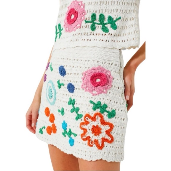 Love The Label Leighton Skirt Size XS NWT Multi Ivory Crochet Cotton Mini Boho - Picture 5 of 11
